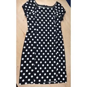 DR Collection Women's Black Poka Dot Dress size 10 Knee Length Short Sleeve